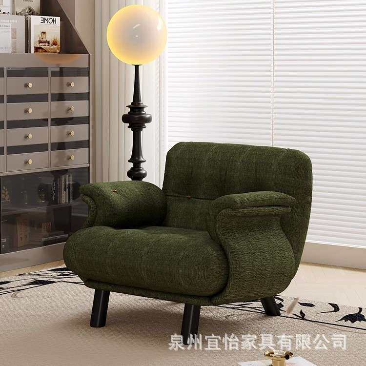 法式中古奶油风休闲椅双人小户型懒人布艺高脚卧室单人沙发椅客厅