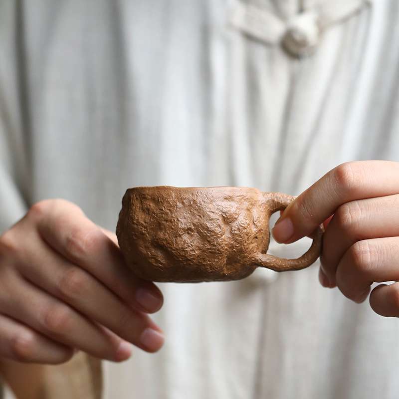 宜兴紫砂杯茶杯手工降坡泥带把主人杯仿生供春杯子树桩茶具配件