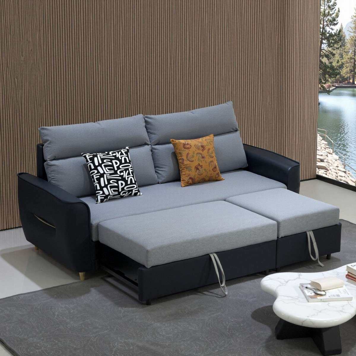 猫爪生态皮沙发床可折叠两用客厅多功能小型抽拉式贵妃双人沙发床