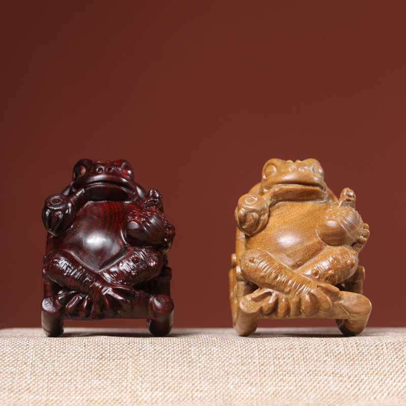 绿檀紫檀人生家摆件蟾蜍一体雕刻自在惬意文玩摆件吉祥物
