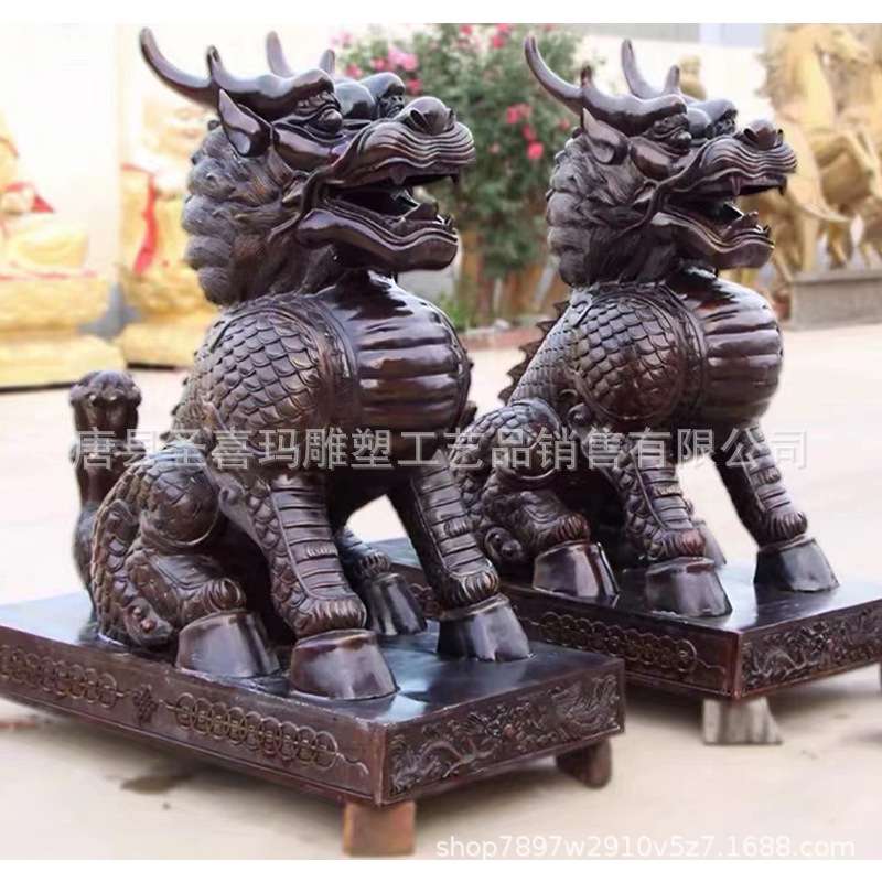 纯铜坐麒麟一对 厂家生产制作 户外火麒麟站麒麟别墅小区庭院看门
