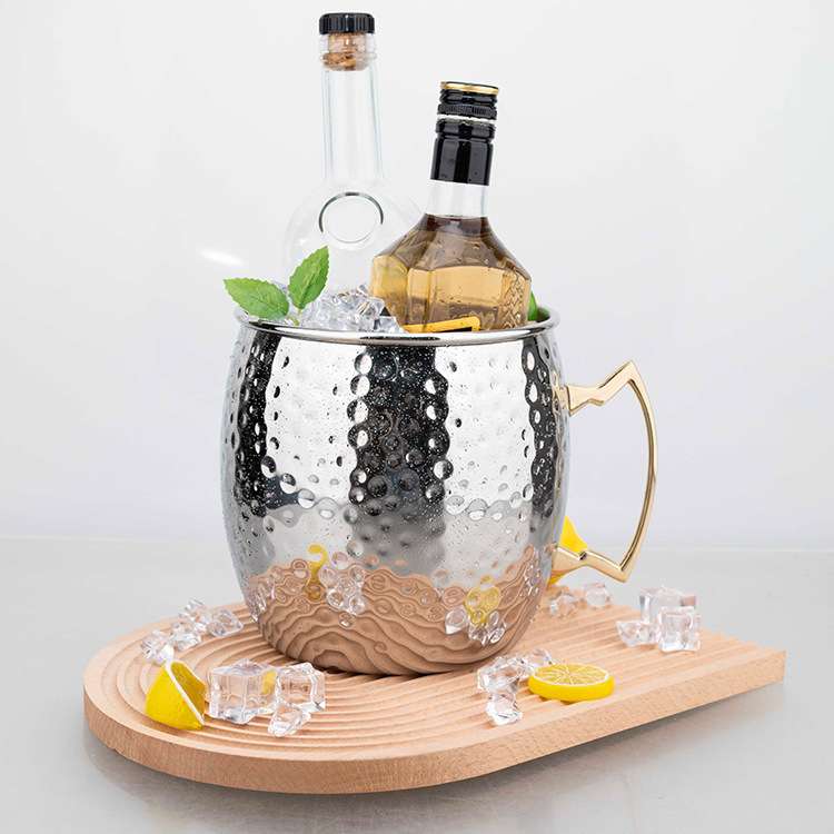 不锈钢304香槟冰桶3L5L酒吧KTV啤酒鼓形桶创意锤点红酒饮料冰镇桶