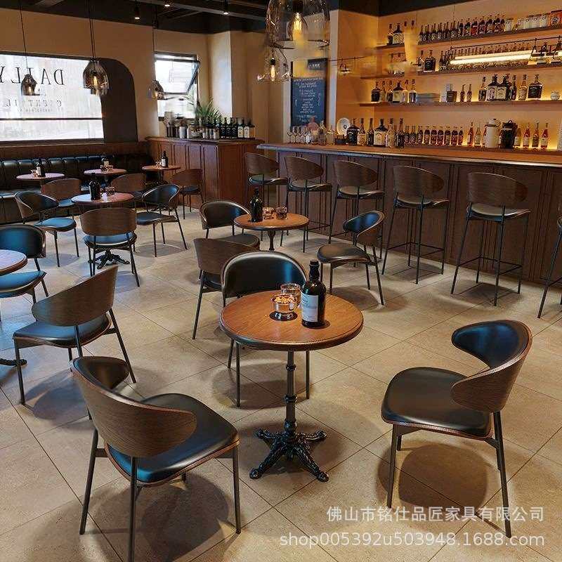 复古酒吧酒馆清吧桌椅美式餐吧西餐咖啡厅奶茶店圆桌长方桌靠背椅