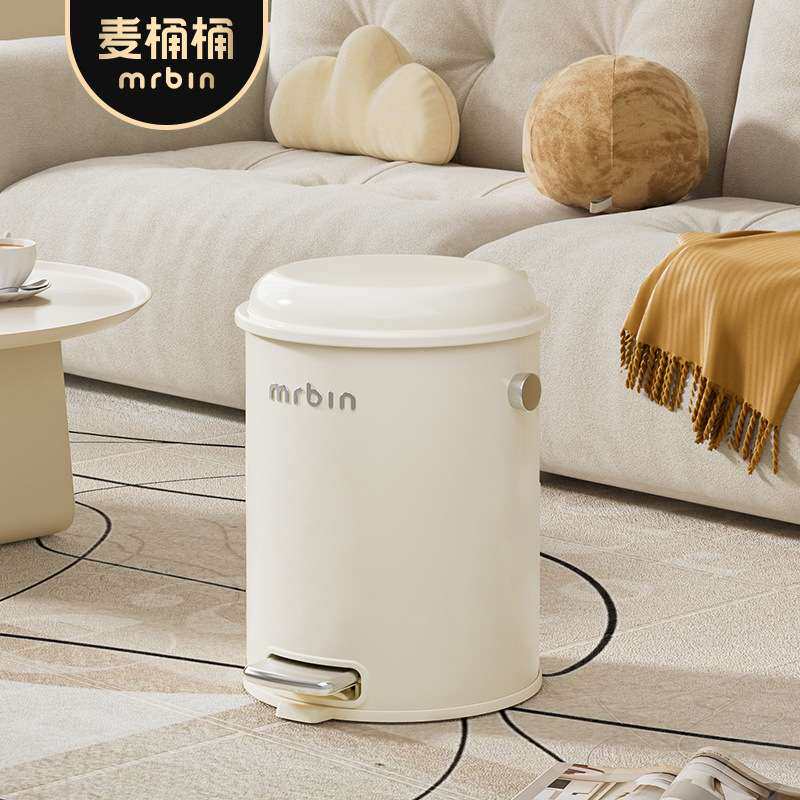 麦桶桶复古奶油风垃圾桶客厅家用脚踏带盖厨房卧室高颜值2025新款
