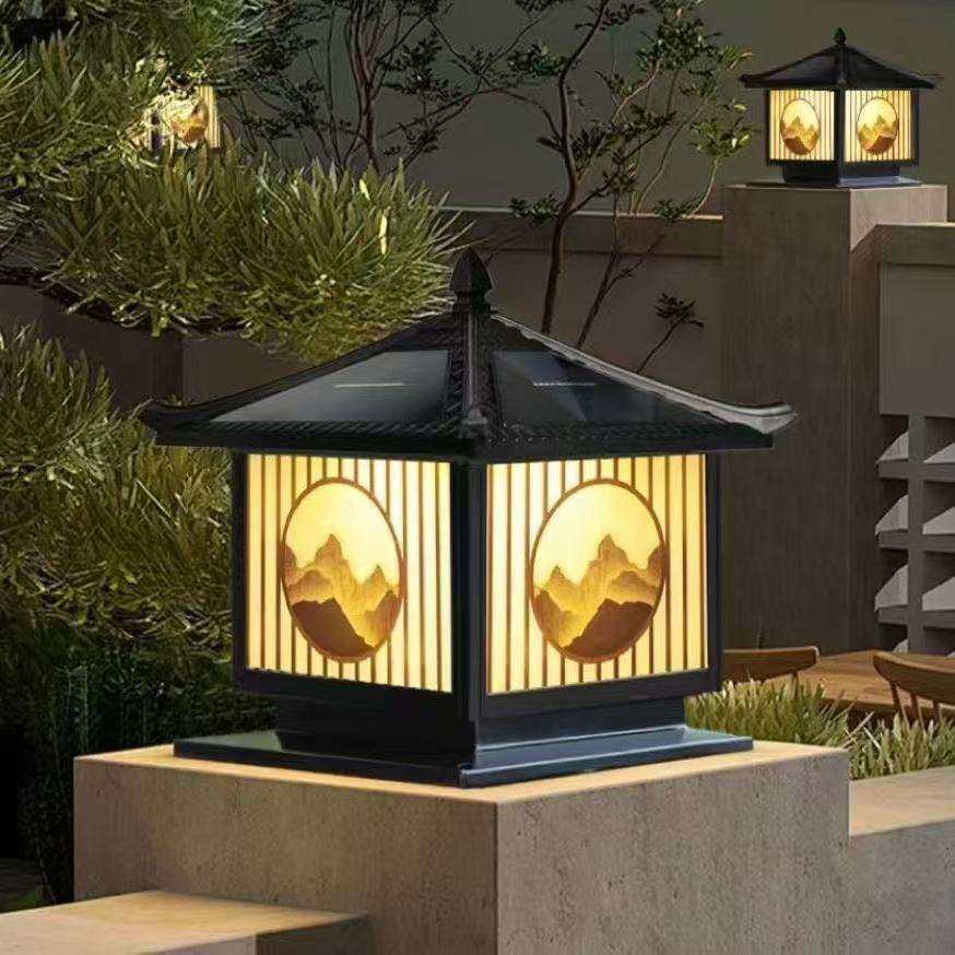 日照金山太阳能柱头灯LED庭院别墅门柱灯太阳能院墙灯门柱灯 方形