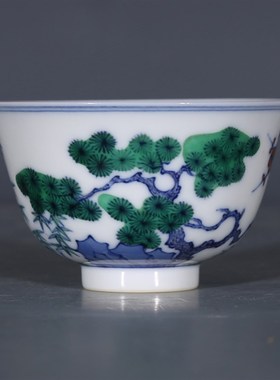 大清雍正斗彩h松竹梅茶杯古董古玩收藏复古瓷老物件窖藏瓷器