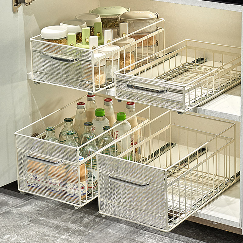 免打孔轨道抽拉式收纳盒拉篮w筐厨房柜内收纳筐橱柜改造深柜拉篮