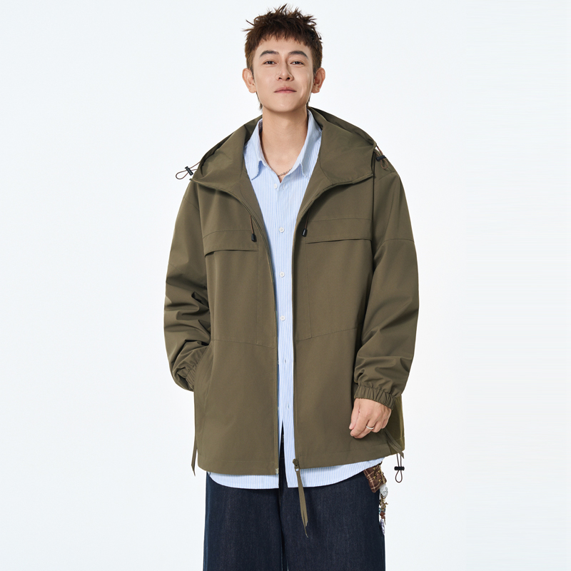 秋季户外防风夹克男款连帽休闲宽松潮流百搭2025新款长袖拉链外套