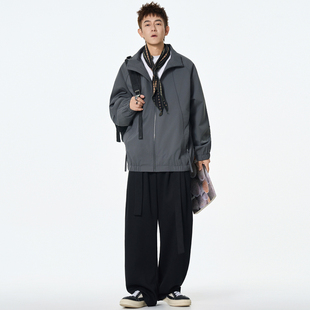 日系纯色夹克外套男女陈冠希同款拉链宽松防水防风户外夹克外套