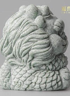 石桌创意家居茶宠摆件造景面青砂装饰新中式兽鱼缸假山逗兽记开运