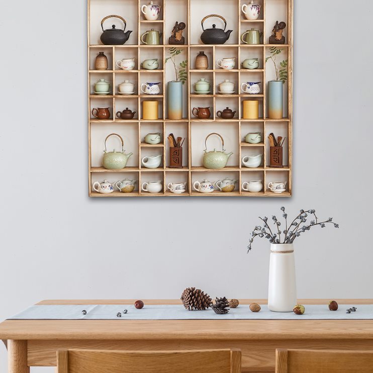 子挂墙式茶具多宝阁博古架中式壁挂实木展示架置物架收纳架茶杯架