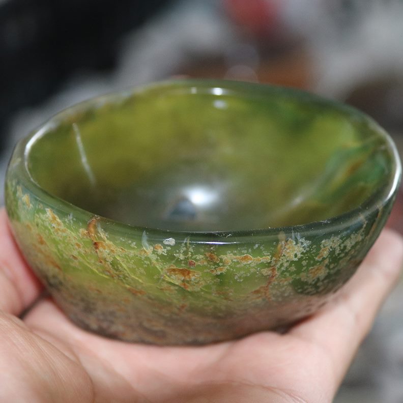 草玛瑙碗 居家植物聚宝盆办公室 玛瑙原石摆件内花天然原石盆奇石