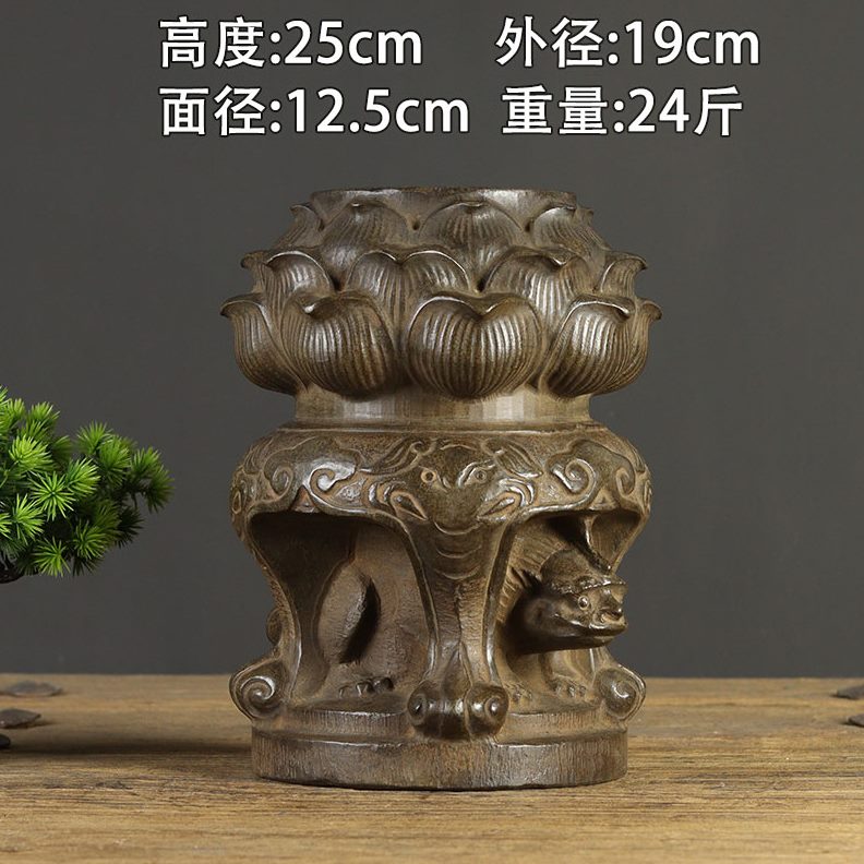 复古石雕 整料门墩头露雕刻中式做旧摆件墩藏底座石墩尾莲花石青