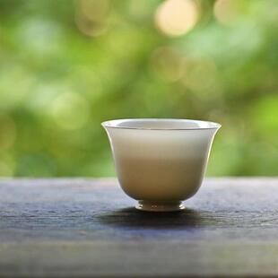 沁茗堂 纯白瓷描银撇口杯 薄胎不烫手品茗杯纯手工功夫茶具主人杯