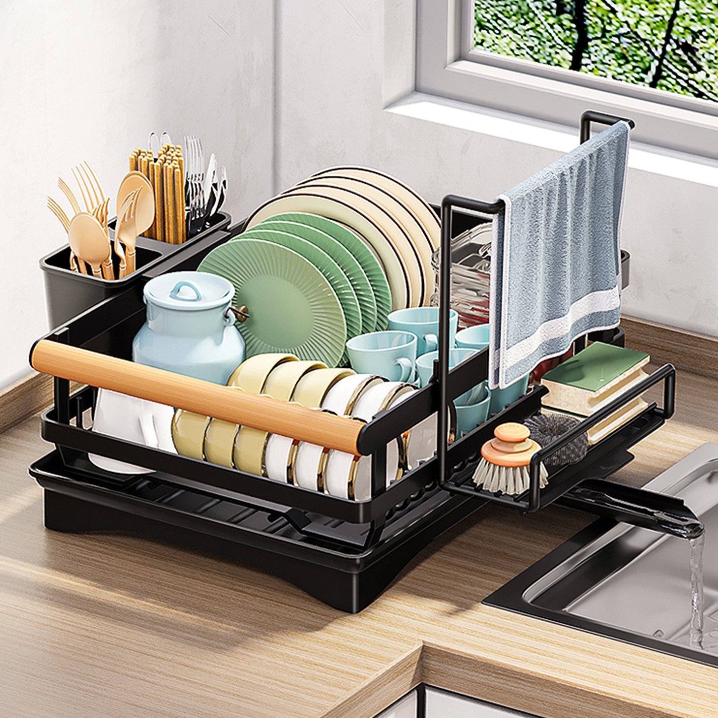 家用碗柜碗筷放碗架沥水架厨房置物架碗碟收纳架碗盘多功能自排水