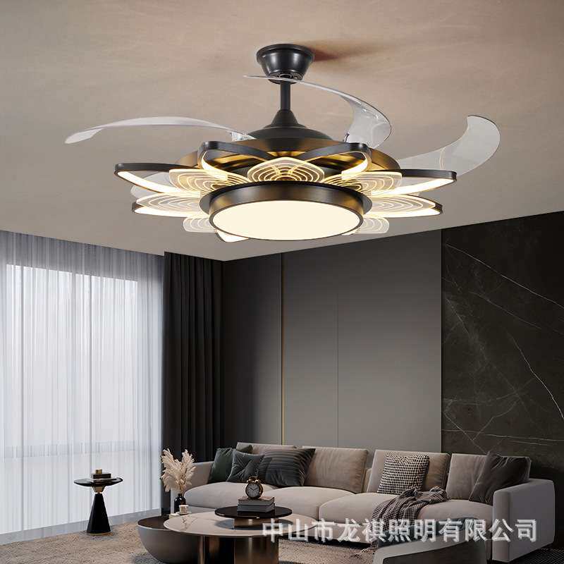 风扇吊灯餐厅隐形风扇灯卧室现代简约家用吊扇灯客厅北欧外贸智能