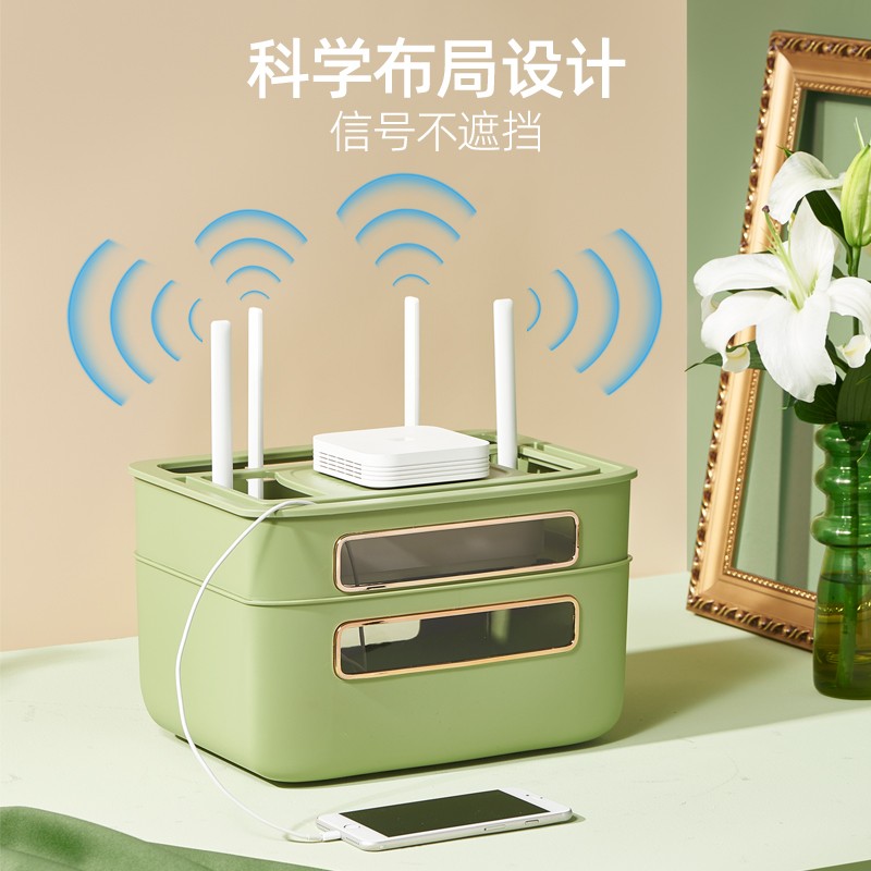 路由器收纳盒wifi网线光纤猫置物架桌面机顶盒电线插排遮挡整理箱图片