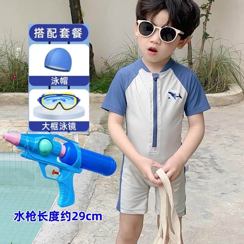 儿童泳衣韩版男孩短袖防晒速干连体游泳衣温泉婴儿帅气中小童泳装