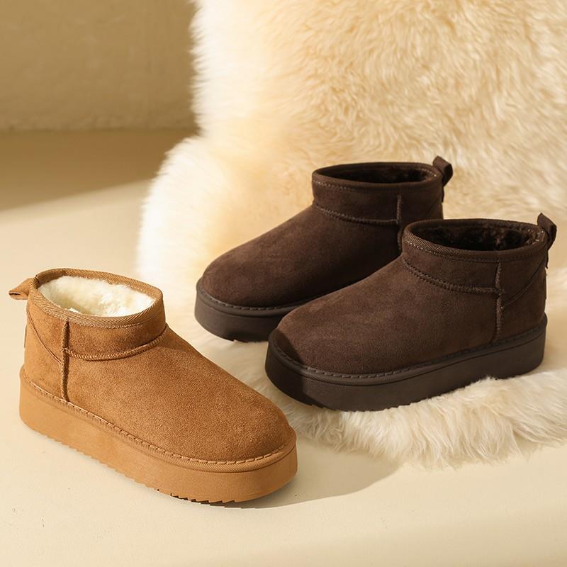 厚底雪地靴女冬加绒2025新款桑坡百搭保暖短筒靴皮面棉靴毛毛棉鞋