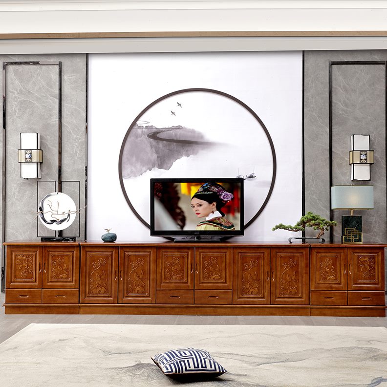 高款4长款家用米款地柜子影视组实木雕花形大农村电视柜茶几3米条