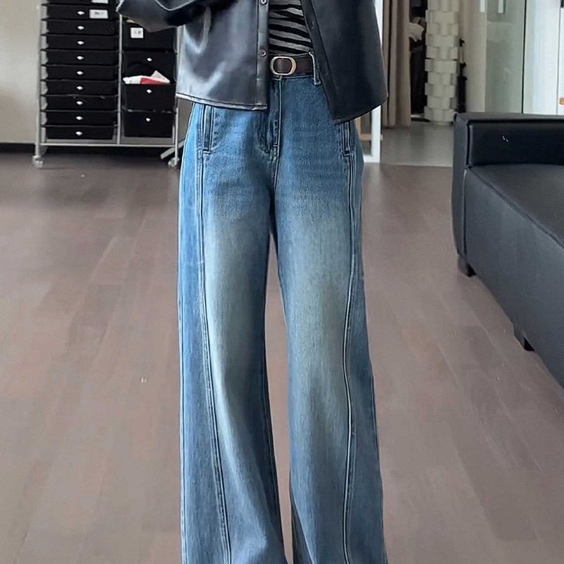 复古蓝直筒牛仔裤女胖mm2025年秋冬季新款大码美式显瘦阔腿长裤子,女装/女士精品,牛仔裤,淘宝优惠券,粉丝福利购,淘宝优惠卷