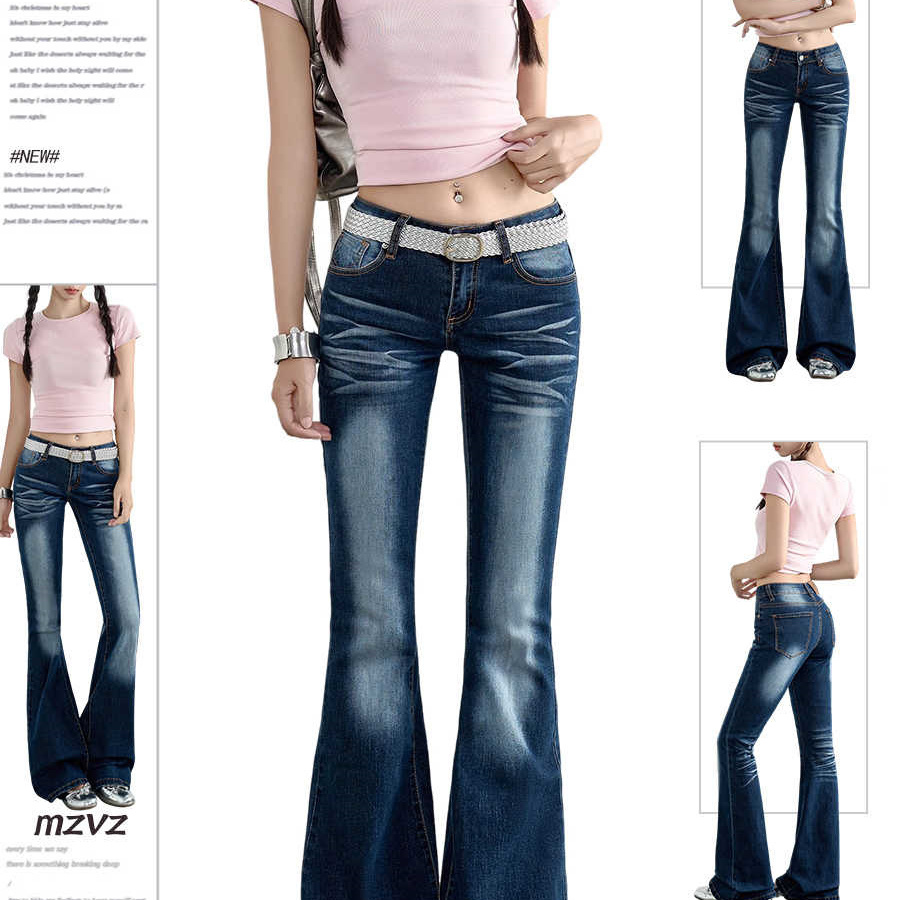 美式辣妹低腰微喇牛仔裤