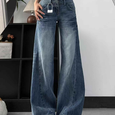 复古水洗蓝牛仔裤女秋季新款