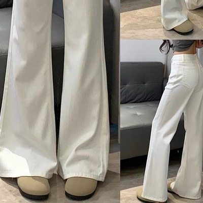 白色微喇牛仔裤女2025秋冬季新款高腰显瘦百搭宽松不贴腿喇叭裤子