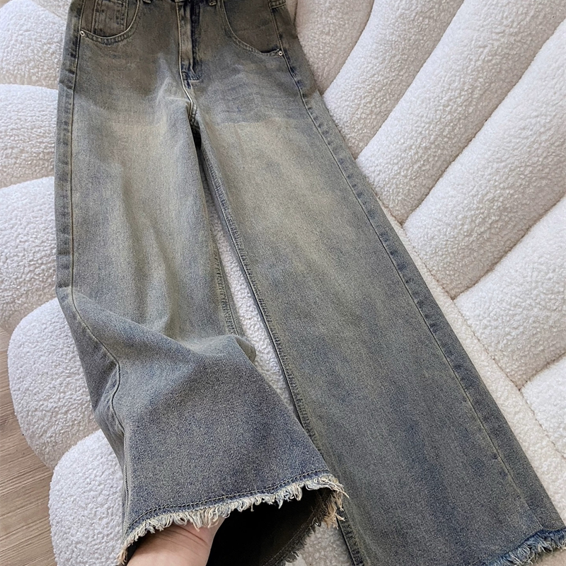 复古水洗做旧阔腿牛仔裤女秋冬新款高腰显瘦宽松直筒毛边拖地裤子,女装/女士精品,牛仔裤,淘宝优惠券,粉丝福利购,淘宝优惠卷