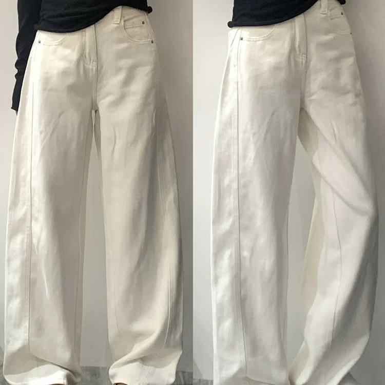 白裤子女2025年新款弯刀裤宽松显瘦香蕉镰刀裤高腰白色阔腿牛仔裤