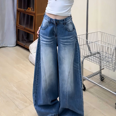 高级感高腰宽松显瘦直筒牛仔裤