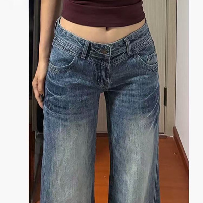 美式复古低腰微喇牛仔裤女