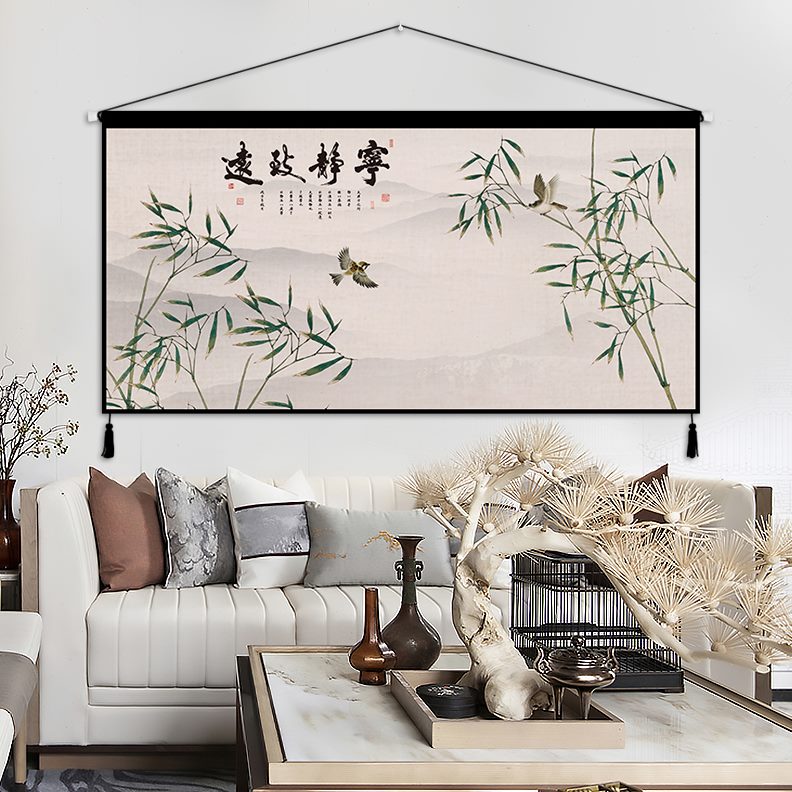 卧室客厅沙发新中式挂毯挂画画书房布艺挂布背景布背景墙装饰竹子图片