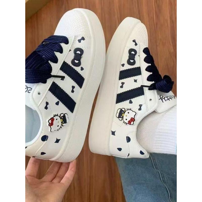 萌版小众kitty猫板鞋女2025新款百搭德训鞋贝壳头运动小白鞋