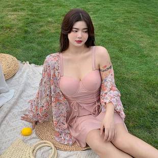 遮肚显瘦女士大胸钢托聚拢200斤温泉泳装 大码 胖mm三件套分体罩衫