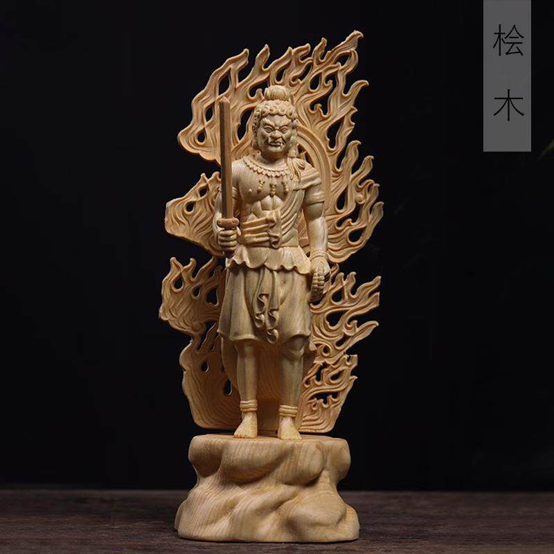桧木雕刻立式不动明王款摆件摆饰规格10×10×28房书装饰厂家