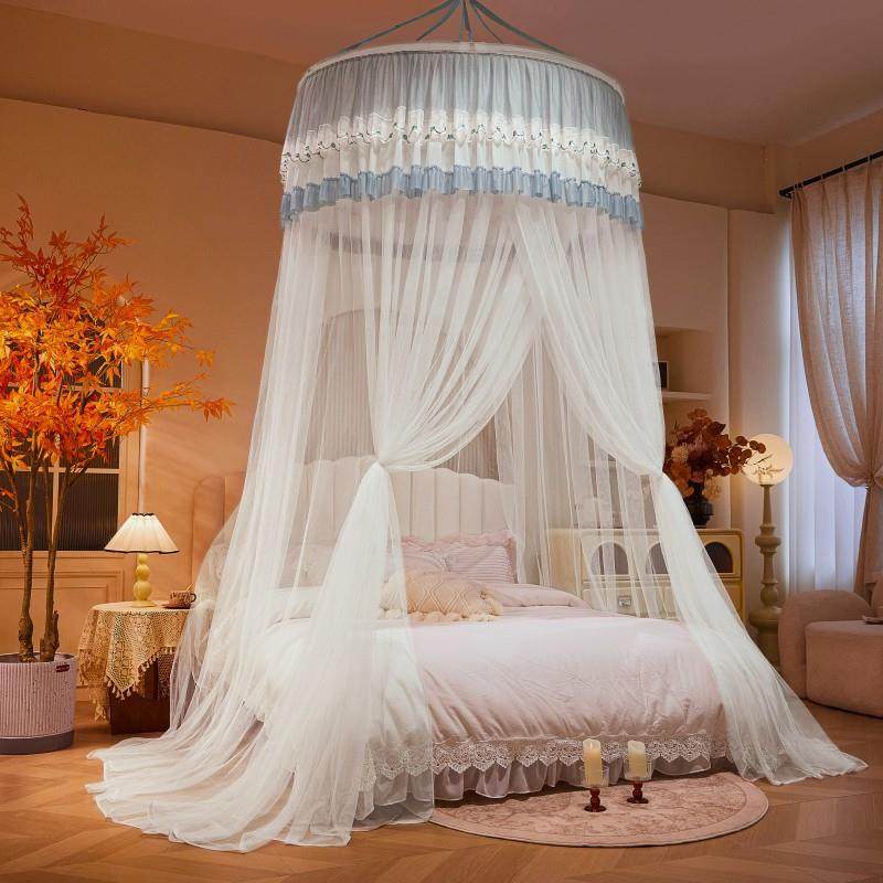 公主风吊顶蚊帐三开门床幔免安装吸盘防蚊加密帐纱通用圆顶蚊帐