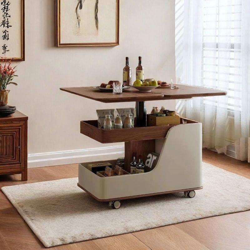 2025新款多功能可升降实木茶几简约现代移动推车家用客厅两用