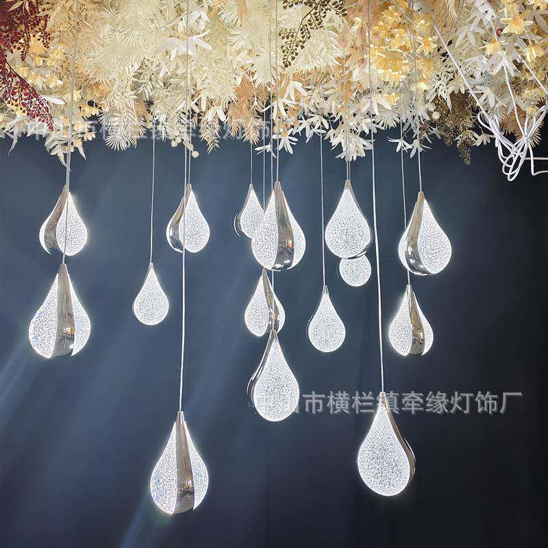 新款婚庆道具电镀金色银色亚克力琉璃水滴吊灯婚礼堂宴会厅装饰灯