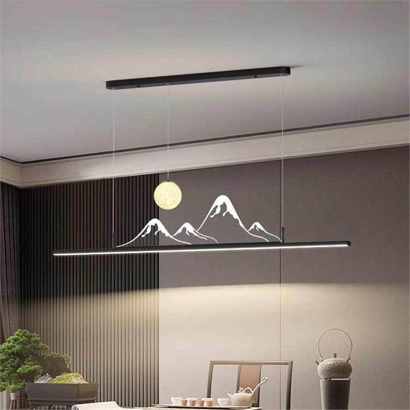 现代简约餐厅吊灯设计师吧台茶室山水餐桌长条一字吊灯饰吸顶灯