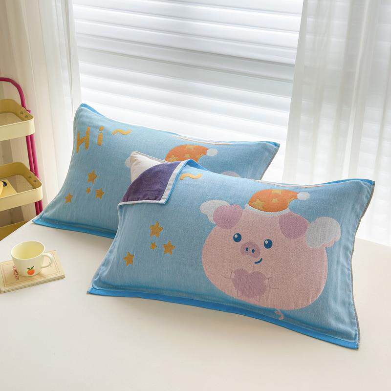 A类纯棉四层纱布枕巾一对装全棉家用单人枕头垫巾枕头套四季通用