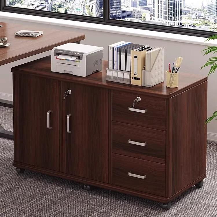 文件柜办公室木质带锁小柜子移动收纳柜抽屉柜带轮桌下储物柜矮柜
