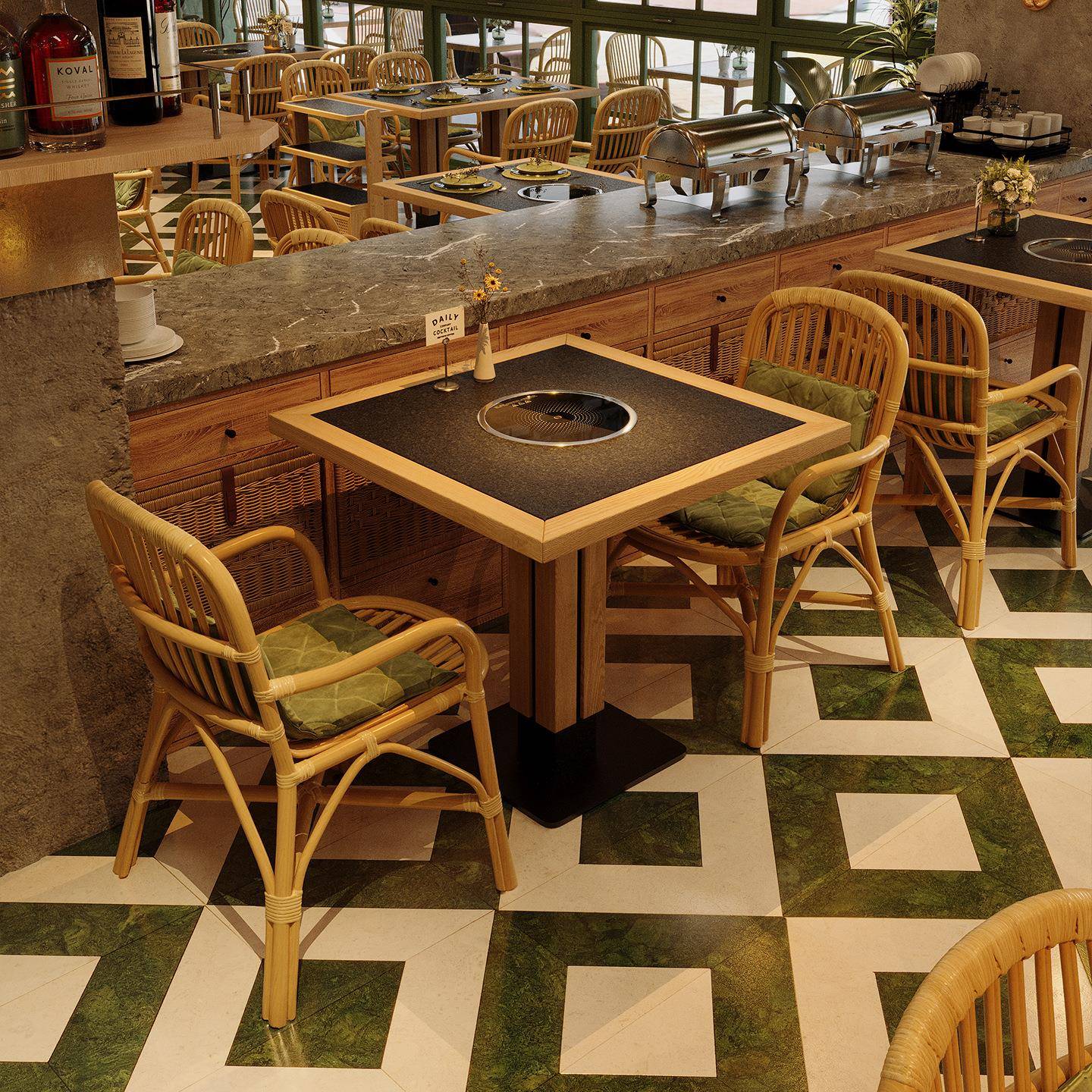 山野风主题餐厅餐桌椅组合商用网红火锅店茶餐厅桌子椅子卡座沙发