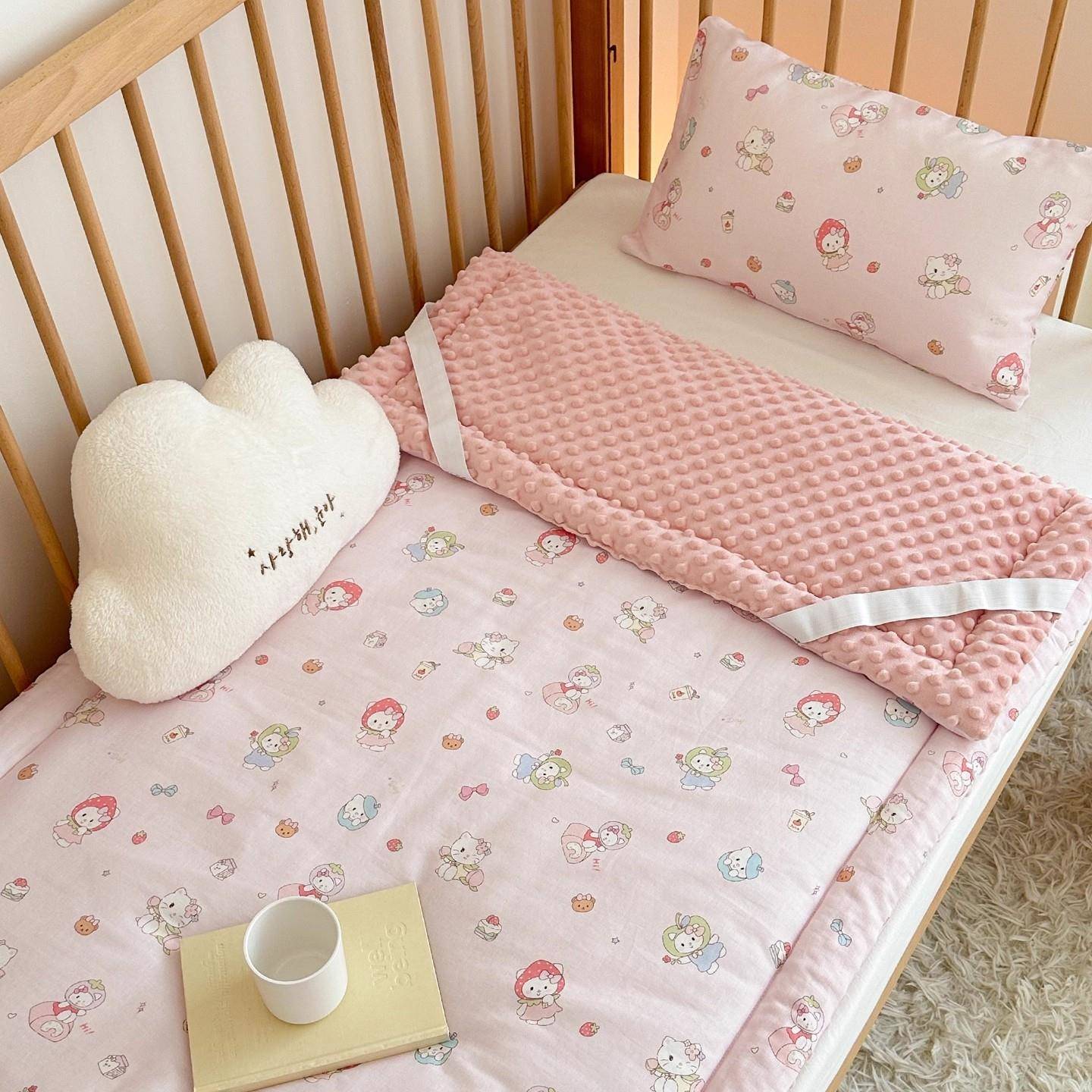 婴幼儿童全棉双层纱床垫秋冬季加厚夹棉豆豆绒睡垫幼儿园宝宝床褥