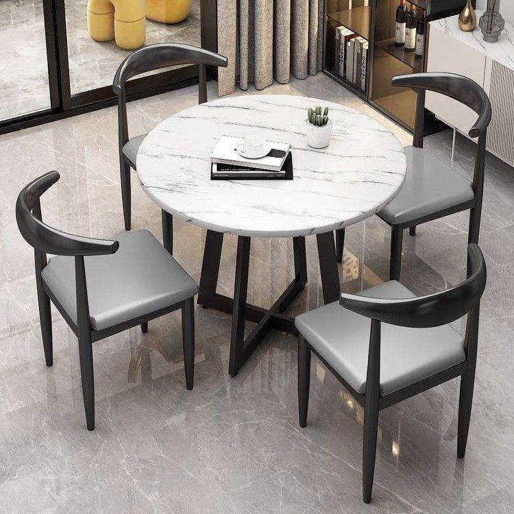 简约轻奢小圆桌子奶茶店会客接待售楼处洽谈桌椅组合休闲谈判餐桌