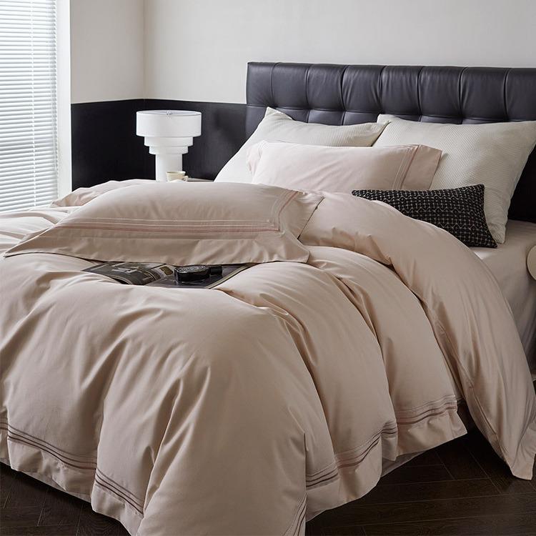 极简风120S匹马棉纯棉四件套轻奢三线刺绣纯色全棉被套床上用品