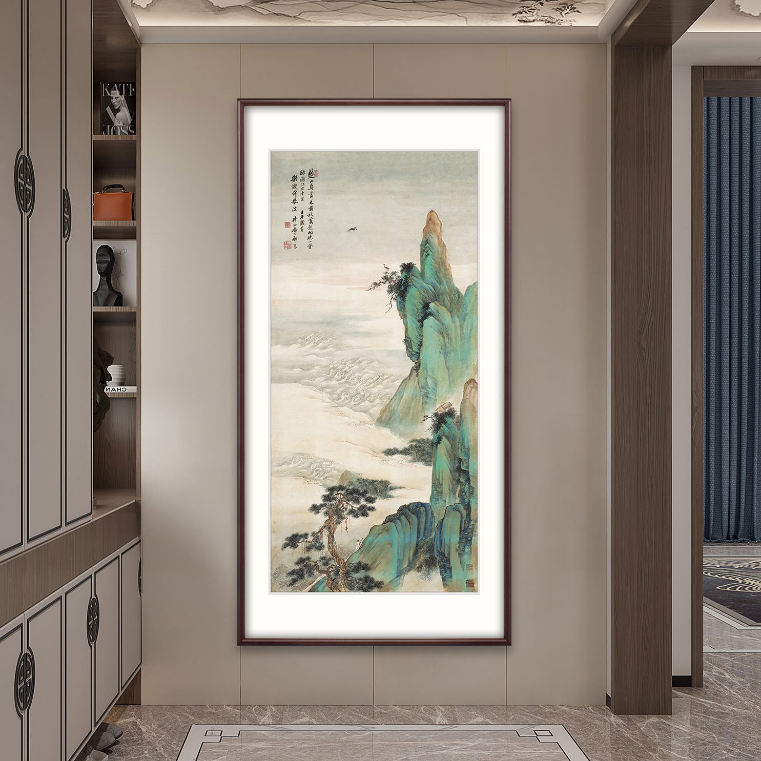 风景绿奕境 国画 名轴走廊过道装饰画新中式玄关画青入户山水挂画