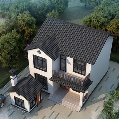 别墅设计图纸两层合院层二新中式结构图农村自建房设计图电水建筑