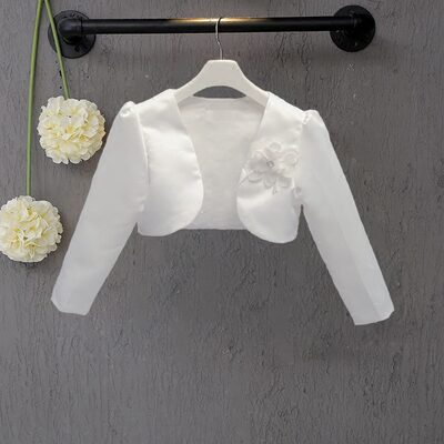 女童公主裙礼服披肩披风白色儿童婚纱短款坎肩春秋长袖小外搭开衫
