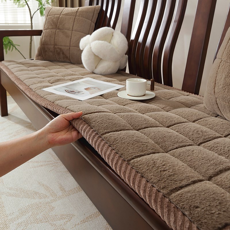 木沙发垫加厚g冬季毛绒防滑简约现代红实木沙发盖布巾长条椅子坐